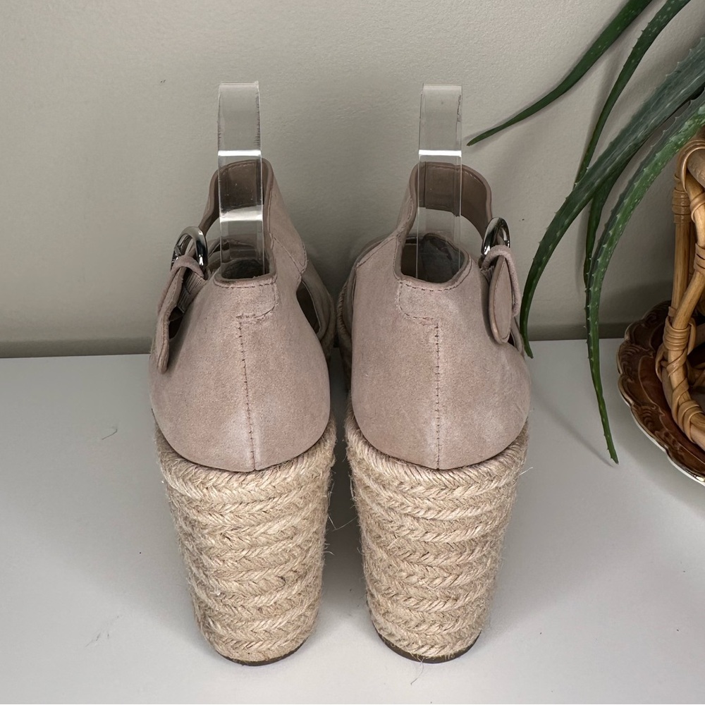 Marc Fisher LTD Malita Espadrille Wedge Sandals Taupe Suede Ankle Strap 11M - Picture 7 of 11